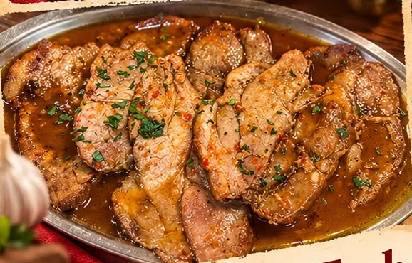 Carne de porco com molho, comida tradicional portuguesa